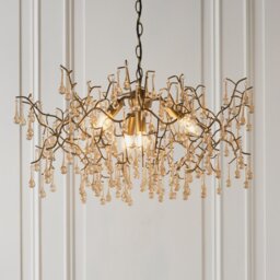 Osier 4 Light Ceiling Pendant Light In Aged Gold With Champagne Glass Teardrops