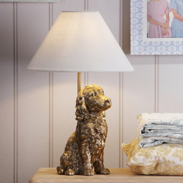 Laura Ashley Cocker Spaniel Table Lamp In Antique Gold Finish With Shade LA3756664-Q