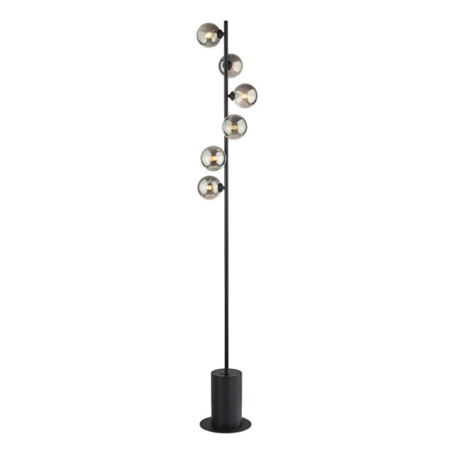 Dar Lighting Spiral 6 Light Floor Lamp In Matt Black With Round Smoked Glass SPI4922-01