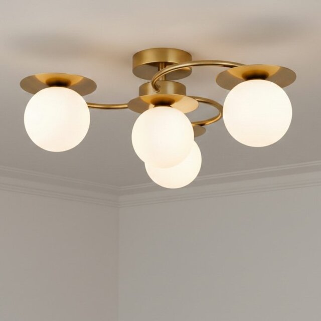 Firstlight 6902BB Jules 4 Light Flush Ceiling Light In Brushed Brass With Opal White Glass