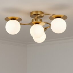Firstlight 6902BB Jules 4 Light Flush Ceiling Light In Brushed Brass With Opal White Glass