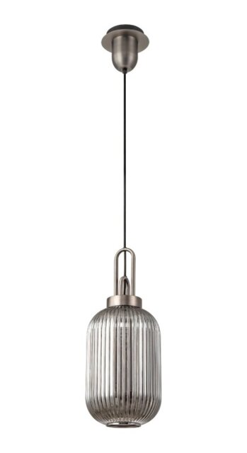 Glenn 1 Light Tubular Ceiling Pendant in Antique Silver With Smoked Glass