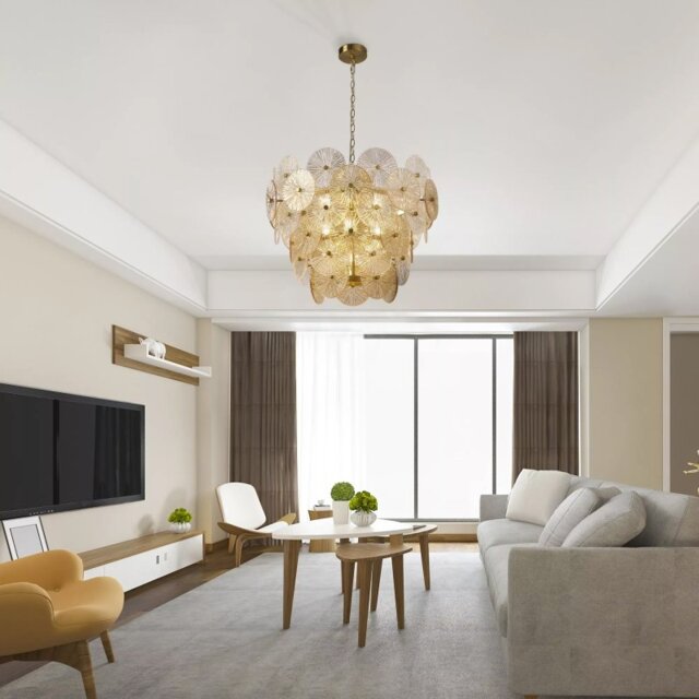 Searchlight Wagon Wheel 9 Light Ceiling Pendant Light In Bronze Finish With Amber Glass