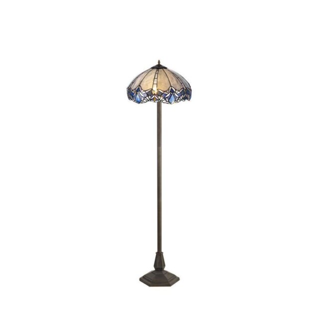 Meccha 2 Light Octagonal Floor Light With 400mm Blue, Clear And Black Tiffany Shade