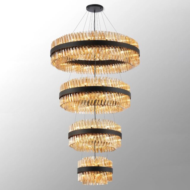 Hampton 4 Tier Ceiling Pendant Light In Satin Black Finish With Amber Glass 40+60+80+100cm