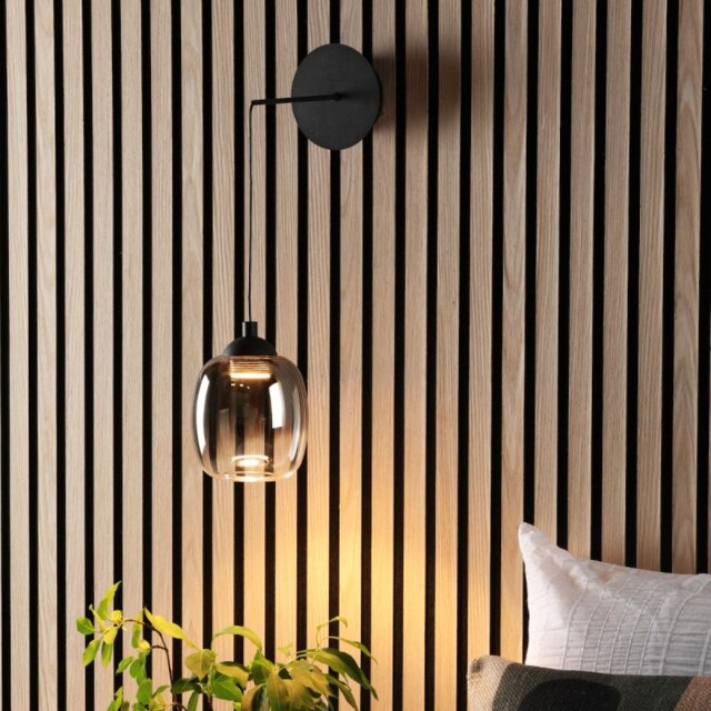 Dar Lighting Ramona LED Ceiling Pendant Or Wall Light In Matt Black With Ombre Glass