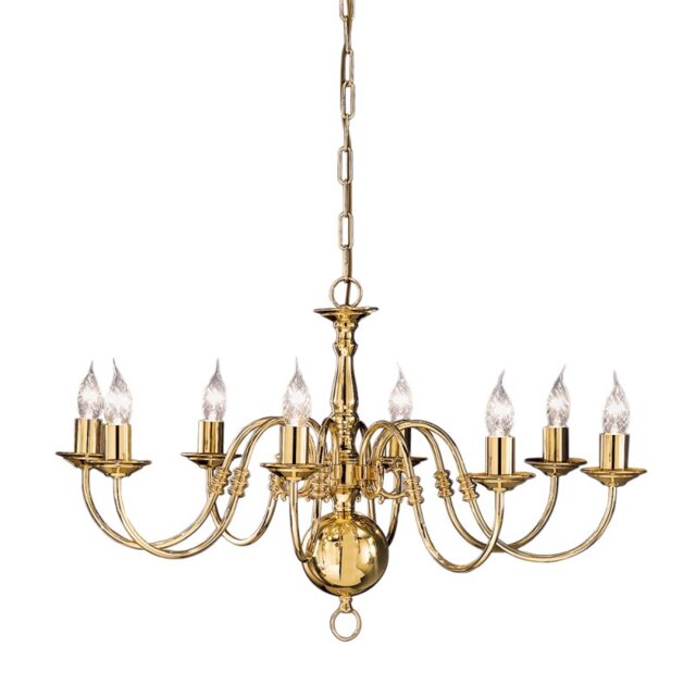Franklite Delft 8 Light Flemish Ceiling Chandelier In Polished Brass Finish PE7918