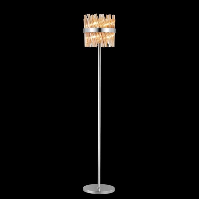 Hampton 8 Light Floor Lamp In Polished Nickel Finish With Amber Glass