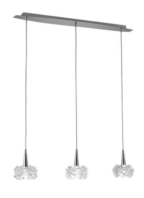 Mantra M3951 Artic 3 Light Small Linear Ceiling Pendant In Chrome With Clear Glass