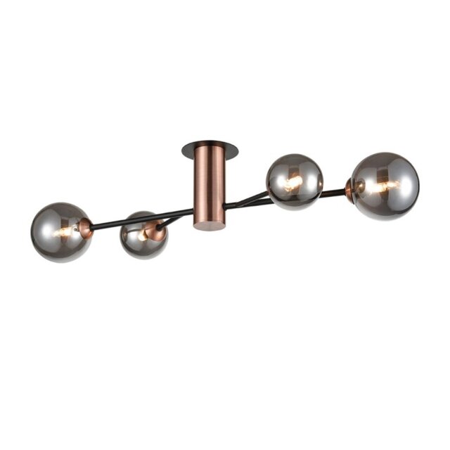 Franklite Solstice 4 Light Semi Flush Ceiling Light In Black And Copper With Smoked Glasses FL2442-4