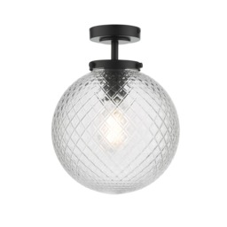 Dar Lighting Wayne Bathroom Semi Flush Ceiling Light In Matt Black Textured Glass IP44