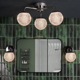 Dar Lighting Teva 3 Light Semi Flush Ceiling Light In Polished Chrome With Faceted Acrylic IP44