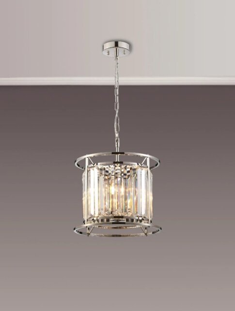 Crown 36 cm Convertible Pendant Or Semi Flush Light In Polished Nickel Finish with Crystal Glass
