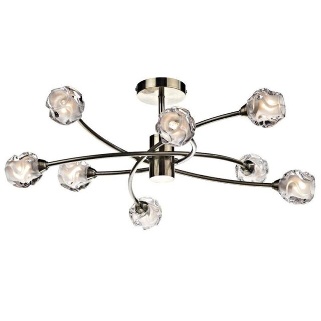 Dar SEA0875 Seattle 8 Light Semi Flush Light in Antique Brass