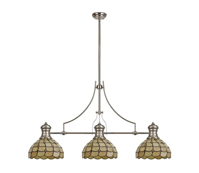 Albany, Origin 3 Light Fixed Pendant 30cm Tiffany in a Polished Nickel/Beige Finish