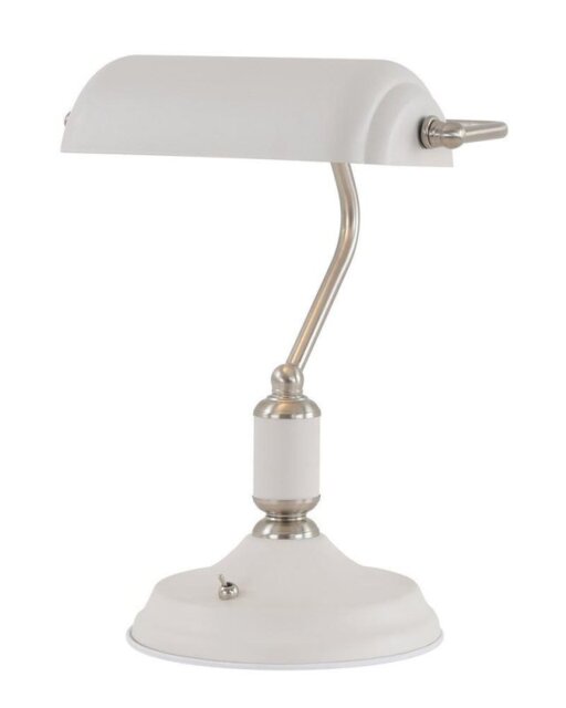 Ryde 1 Light Bankers Table Lamp In Sand White, Satin Nickel And White