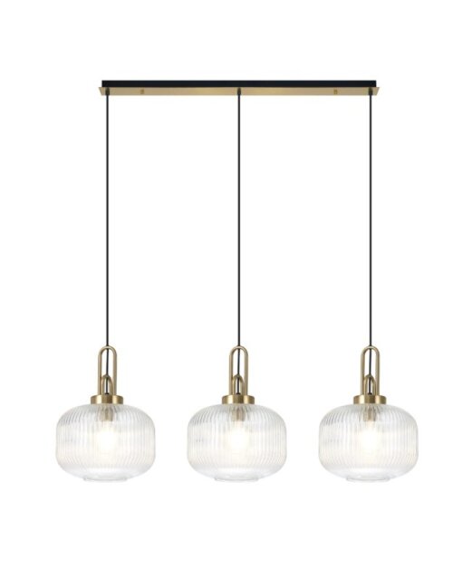 Glenn 3 Light Pumpkin Linear Pendant in Brass Gold With Clear Glass