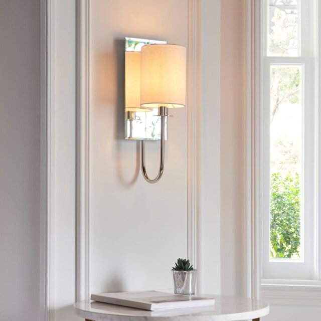 Endon 99515 Mirror Line Wall Light In Bright Nickel With Vintage White Fabric