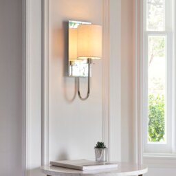 Endon 99515 Mirror Line Wall Light In Bright Nickel With Vintage White Fabric
