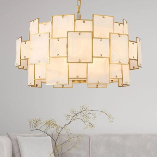 Swiss 74 cm Round Pendant Or Semi Flush With White Alabaster Panels