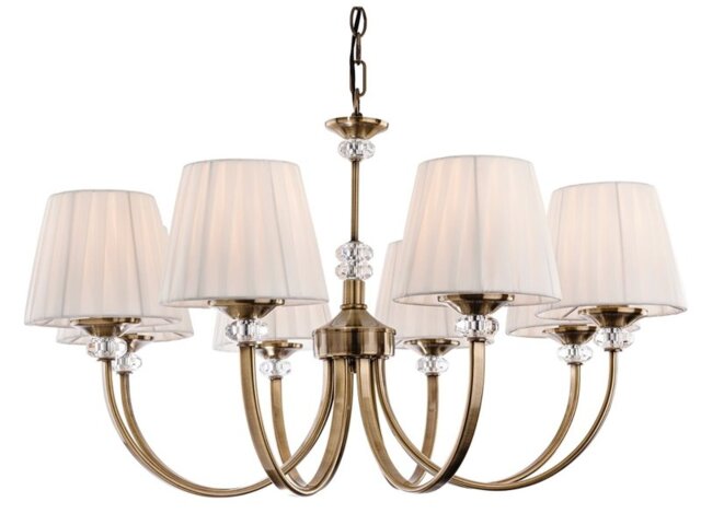 Firstlight 4864 Langham 8 Light Multi-Arm Ceiling Light In Antique Brass With Pleated Cream Shades