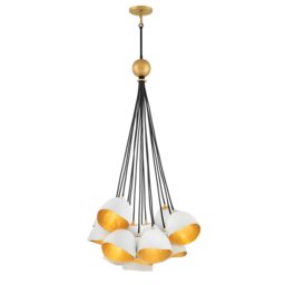 Quintiesse QN-NULA-15P Nula 15 Light Cluster Ceiling Pendant Light In Chalk White With Gold Accents