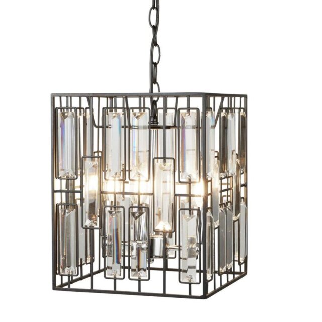 Contemporary 4 Light Ceiling Pendant Light In Matt Black Finish With Bevelled Glass