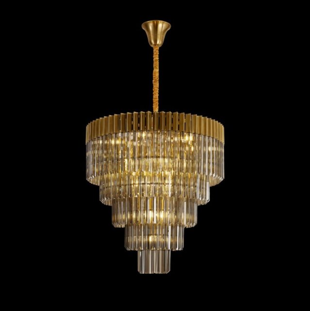 Prestige Metro Large Tiered Ceiling Pendant Light In Brass With Smoked Sculptured Glass 80cm