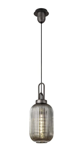 Glenn 1 Light Tubular Ceiling Pendant in Aged Pewter With Smoked Glass