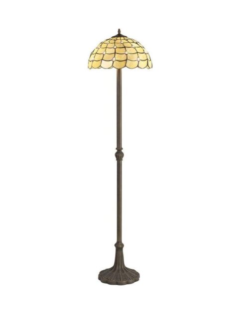 Origin 2 Light Leaf Floor Light With 400mm Beige, Clear, Black And Gold Tiffany Shade