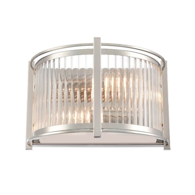 Franklite Sloane 2 Light Wall Light In Polished Nickel With Ribbed And Frosted Glass FL2505-2