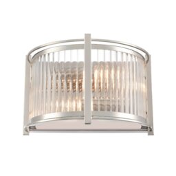 Franklite Sloane 2 Light Wall Light In Polished Nickel With Ribbed And Frosted Glass FL2505-2