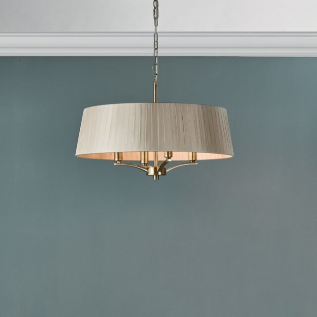 Dar CRI0429 Cristin 4 Light Ceiling Pendant In Antique Bronze With Taupe Shade