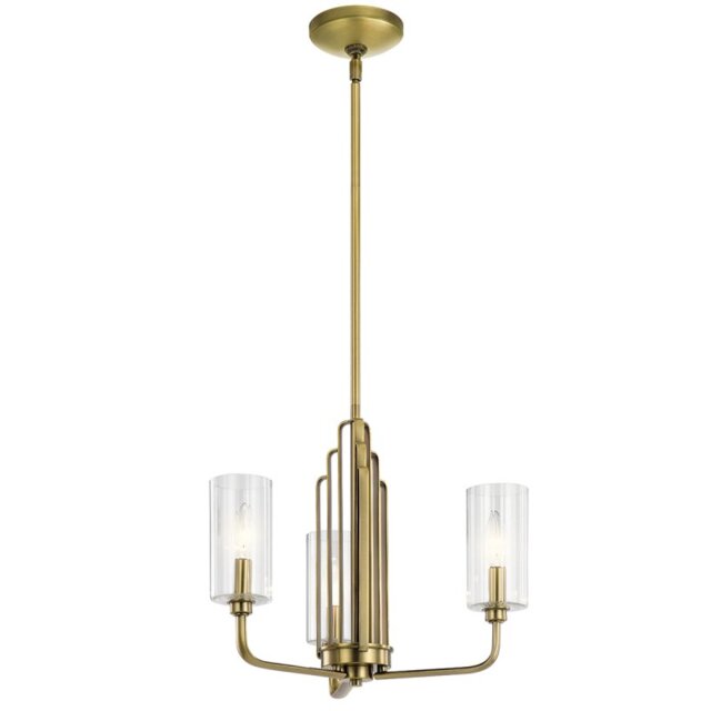 Quintiesse QN-KIMROSE3-BNB Kimrose 3 Light Ceiling Chandelier In Brushed Natural Brass