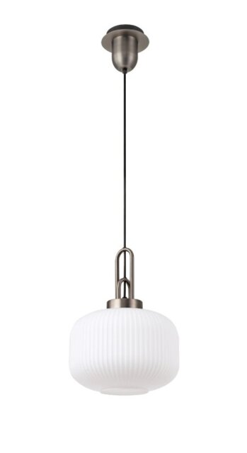 Glenn 1 Light Pumpkin Ceiling Pendant in Antique Silver With Opal Glass