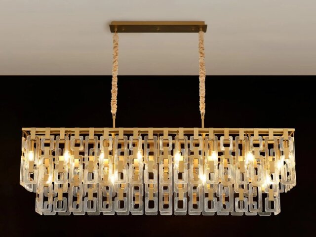 Italica 150 x 33 cm Rectangular Pendant In Matt Gold Finish With Clear Glass