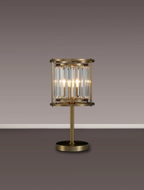 Crown Table Lamp In Antique Brass Finish With Clear Crystal Glass