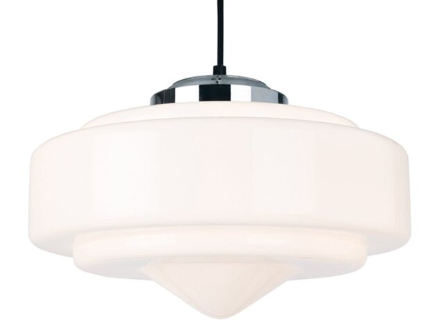 Firstlight 2938CH Art Deco 1 Light Ceiling Pendant Light In Chrome With Opal Glass
