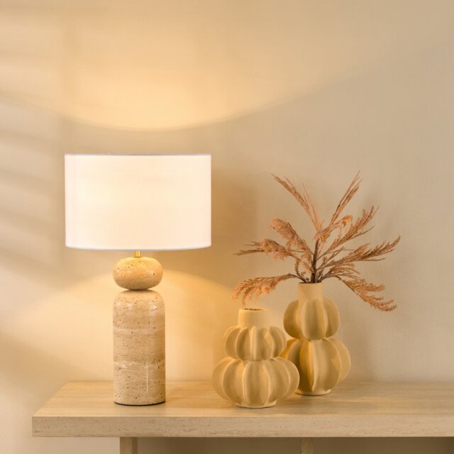 Dar Lighting Soyala Table Lamp In Brown Finish With White Linen Shade SOY4229-PYR142