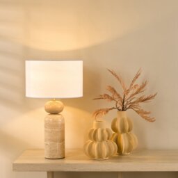 Dar Lighting Soyala Table Lamp In Brown Finish With White Linen Shade SOY4229-PYR142