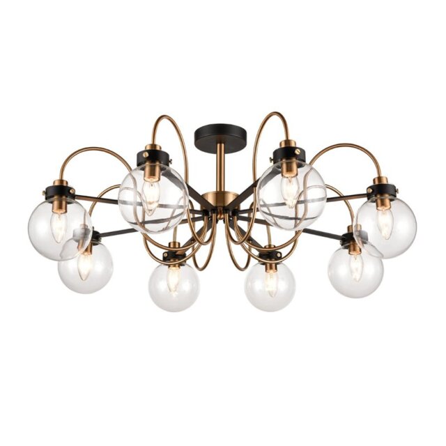 Franklite FL2441-8 Equinox 8 Light Semi Flush Ceiling Light In Matt Black And Antique Gold Finish