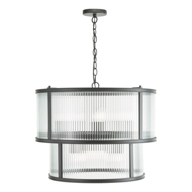 Dar Lighting Bianka 6 Light Ceiling Pendant In Matt Black With Ribbed Glass