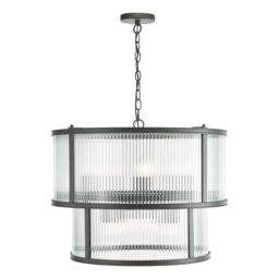 Dar Lighting Bianka 6 Light Ceiling Pendant In Matt Black With Ribbed Glass