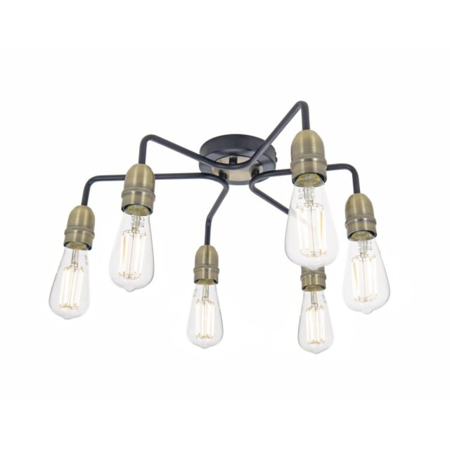 Dar Wisebuys Kiefer 6 Light Flush Ceiling Light In Black And Antique Brass Finish
