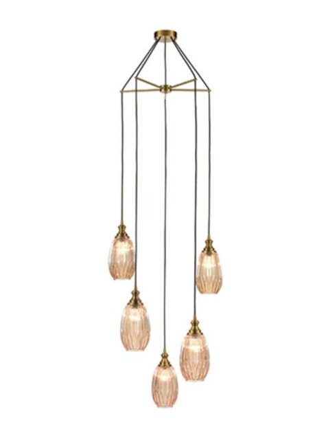 Franklite Marcella 5 Light Cluster Ceiling Light In Amber Glass Finish 56cm FL2425-5/352