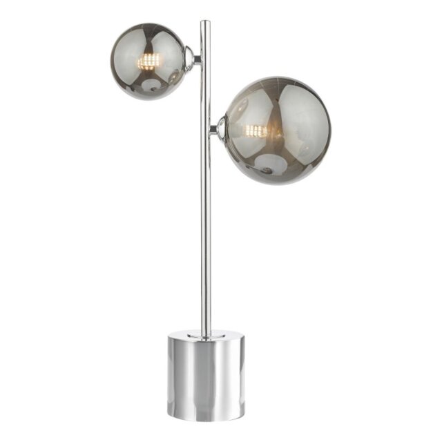 Dar Wisebuys Spiral 2 Light Table Lamp In Polished Chrome With Smoked Glass