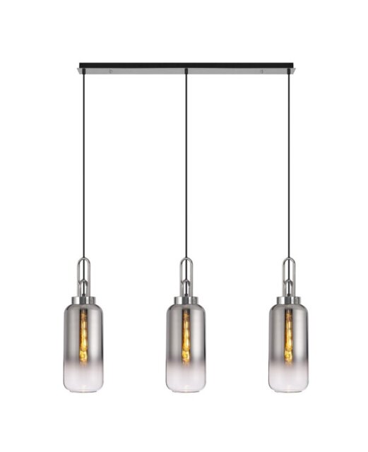 Glenn 3 Light Linear Pendant In Polished Nickel With Smoked And Clear Glass