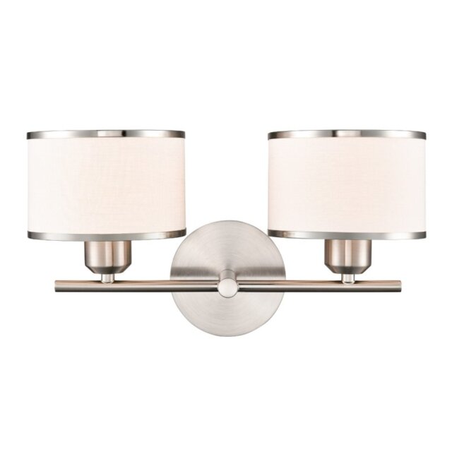 Franklite Polaris 2 Light Wall Light In Satin Nickel With Fabric Shades FL2497-2