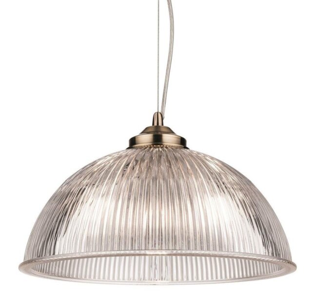 Firstlight 3723AB Ashford 1 Light Ceiling Light In Antique Brass With Ribbed Clear Glass Shade