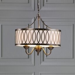 Laura Ashley Allerford 3 Light Ceiling Pendant In Satin Bronze and Taupe Inner Shade LA3756646-Q